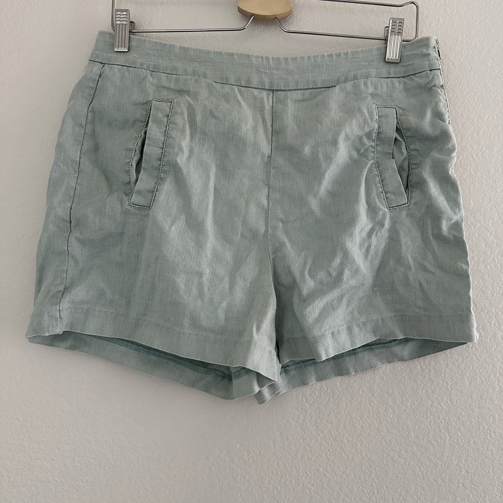 Level 99 Shorts Womens 30 Light Blue Flat Front Linen Blend Side Zip NL1446